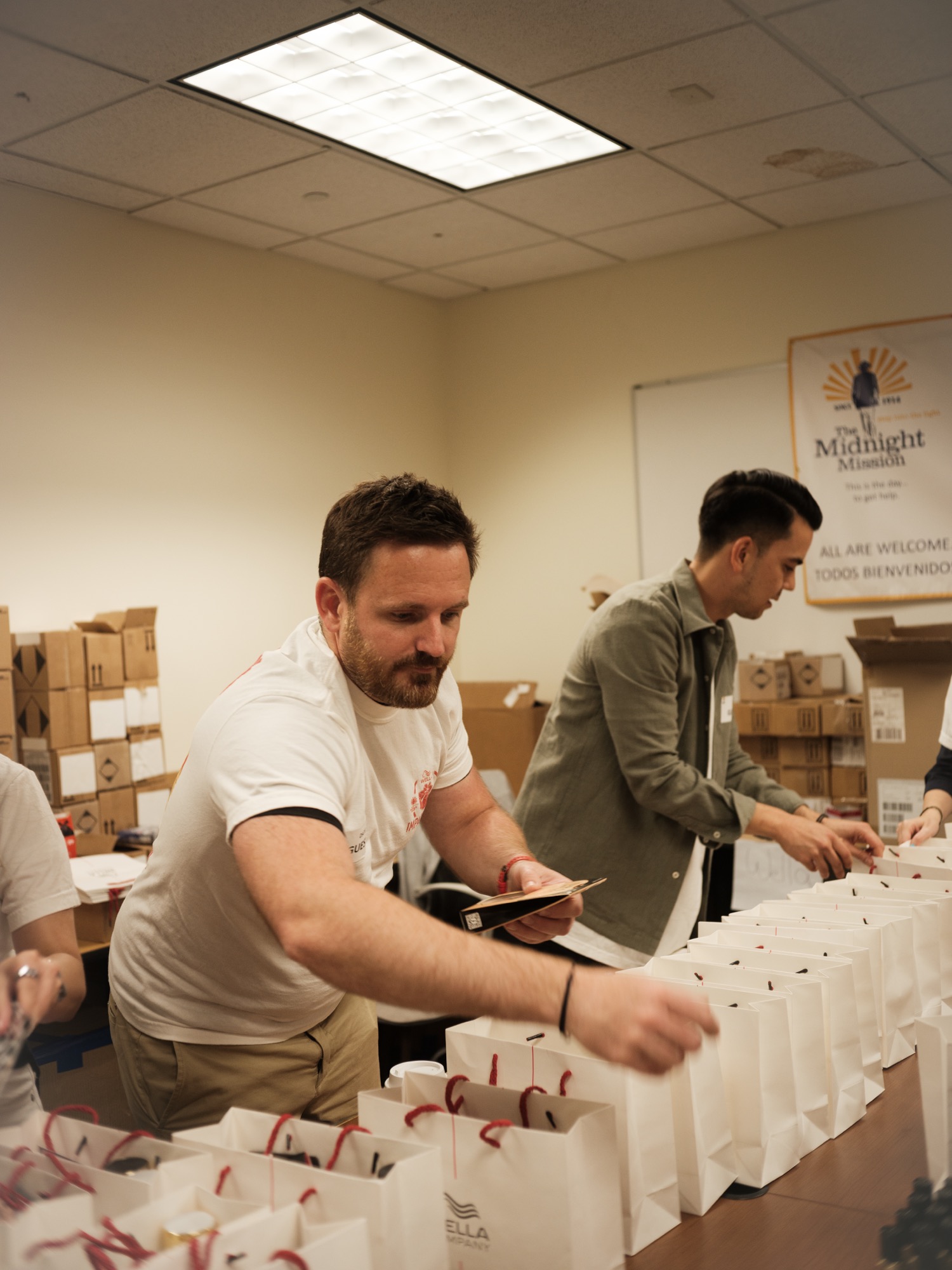 Volunteer packing donated product